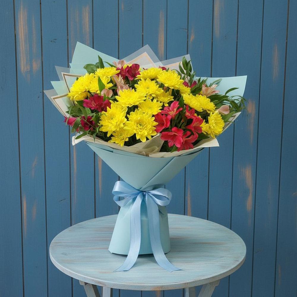 Букет цветов из: Альстромерии и Хризантемы в Мокроусово