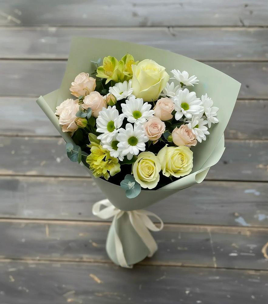 Букет цветов из: Альстромерии, Розы и Хризантемы в Мокроусово