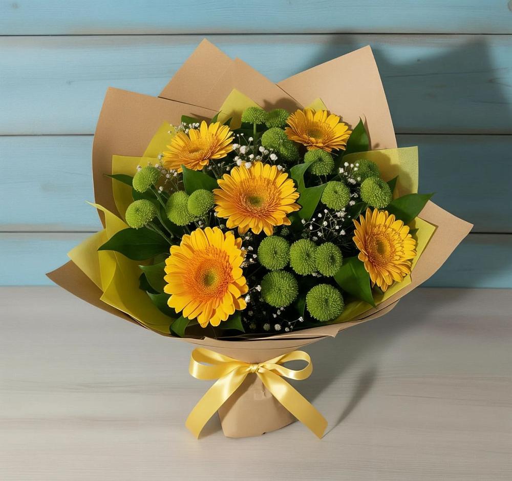 Букет цветов из: Герберы и Хризантемы в Мокроусово