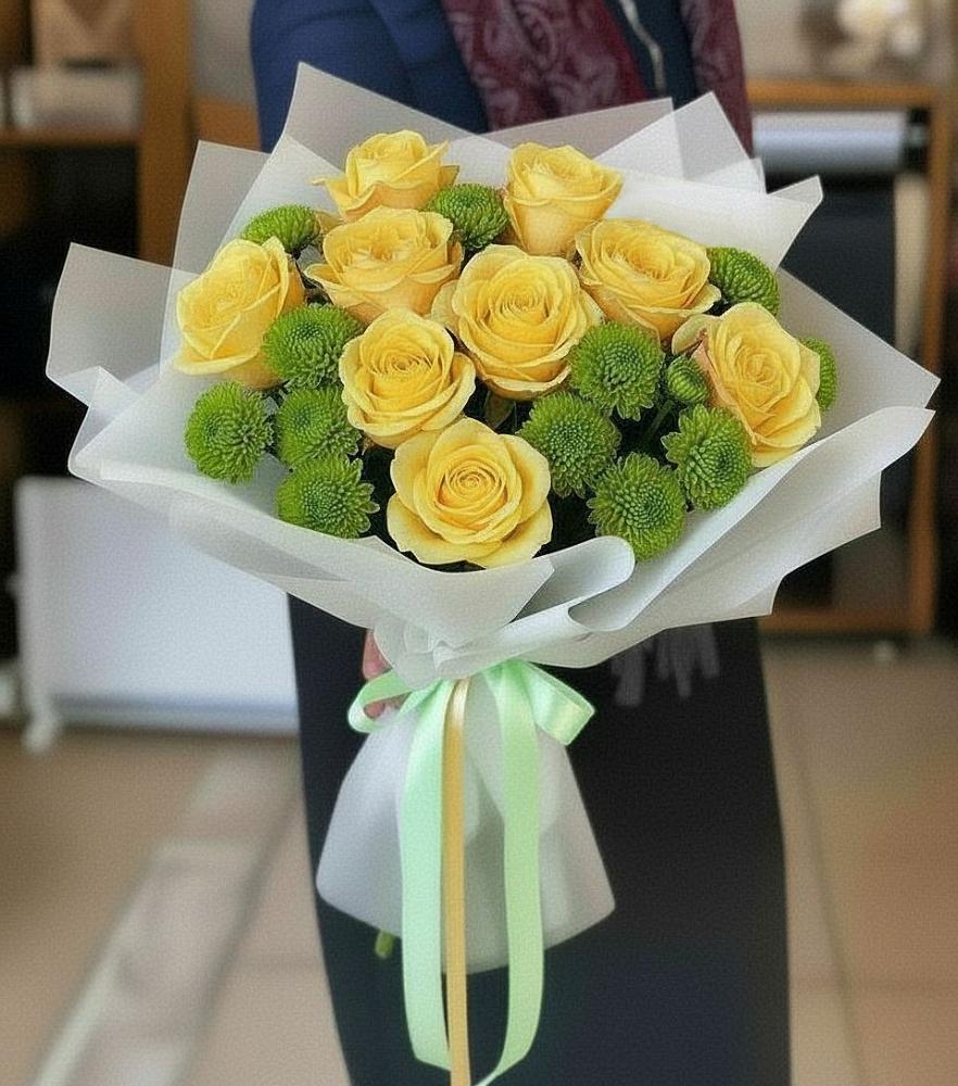 Букет цветов из: Хризантемы и Розы в Мокроусово