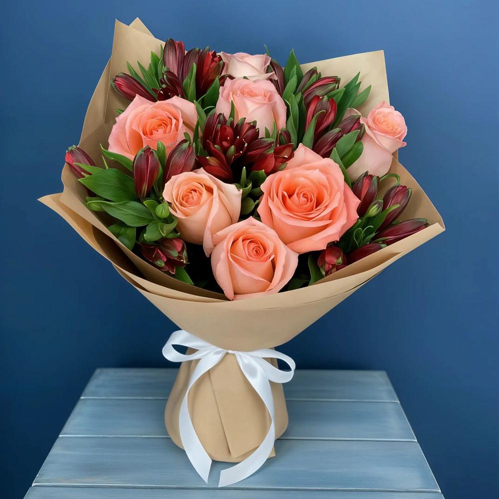 Букет цветов из: Розы и Альстромерии в Мокроусово