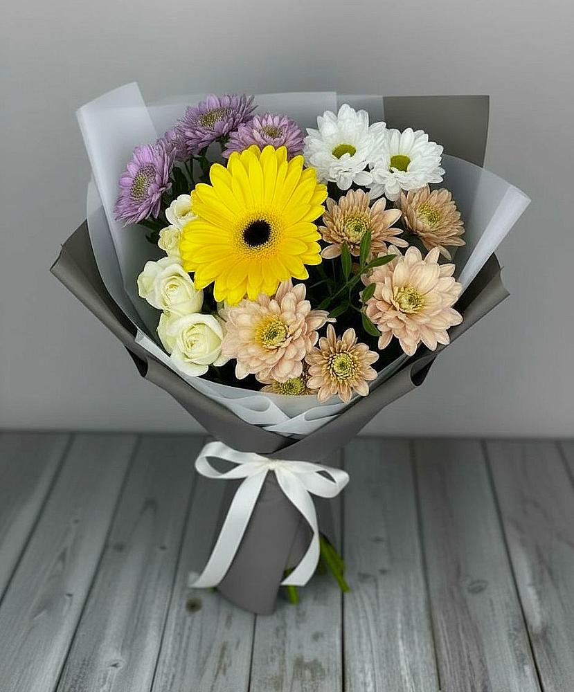 Букет цветов из: Розы, Герберы и Хризантемы в Мокроусово