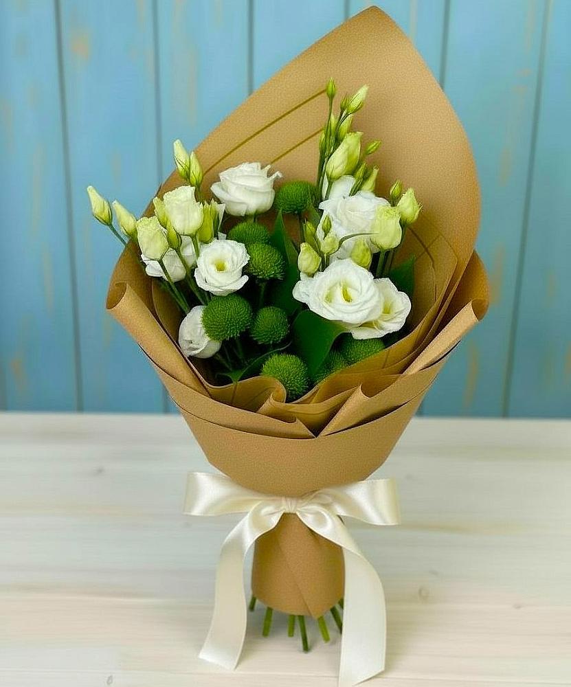 Букет цветов из: Хризантемы и Лизиантусы в Мокроусово