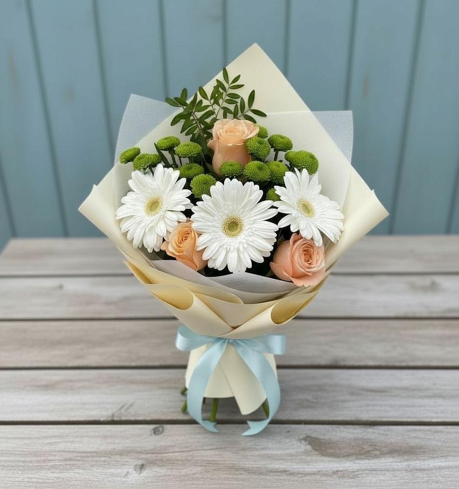 Букет цветов из: Герберы, Розы и Хризантемы в Мокроусово