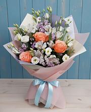 Букет цветов из:  Лизиантусы, Розы, Альстромерии и Гипсофила #REPLACE_PRED# Мокроусово