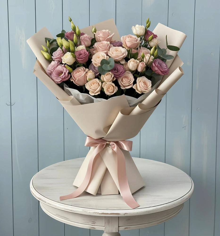 Букет цветов из: Розы и Лизиантусы в Мокроусово