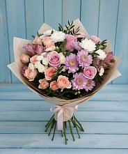 Букет цветов из:  Хризантемы, Розы и Альстромерии в Мокроусово