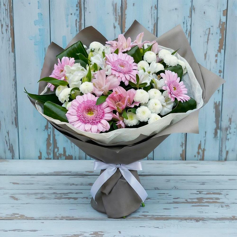 Букет цветов из: Герберы, Альстромерии и Хризантемы в Мокроусово