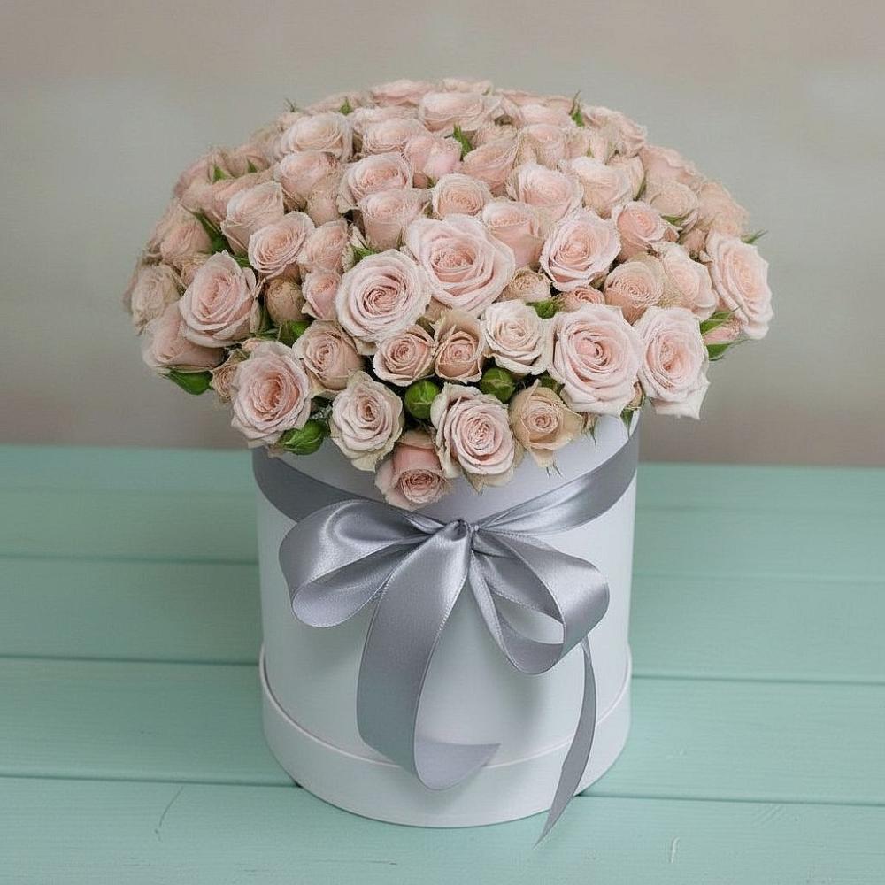 Цветочная композиция из Розы в шляпной коробке в Мокроусово